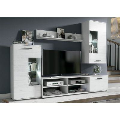 Mueble de Salón Moderno con Leds, Acabado en Andersen, Medidas: 229 cm (An) x 200 cm (Al) 38 cm (Fon) - Meyvaser