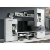 Mueble de Salón Moderno con Leds, Acabado en Andersen, Medidas: 229 cm (An) x 200 cm (Al) 38 cm (Fon) - Meyvaser