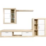 Mueble de salón y TV Moderno con Leds Color Cambria, cambria y blanco módulo de comedor