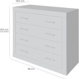 Meyvaser - Cómoda con 4 Cajones, Sinfonier, Color Cambria y Blanco, Medidas: 60 cm (An) x 81.5 cm (Al) x 39.5 cm (Fo)