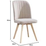 Pack 4 Sillas de Comedor Tapizada, Sillas de Salón Beig y Patas Color Haya, Medidas: Ancho: 46 cm x Fondo: 55 cm x Alto: 92 cm