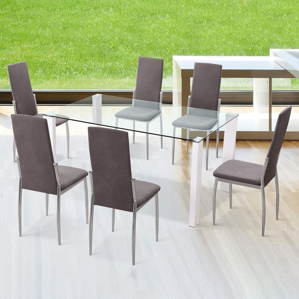 Pack de 6 Sillas Tapizadas para Salón y Comedor – Acabado Marengo en Aluminio, Medidas: 43 cm x 48 cm x 99,5 cm