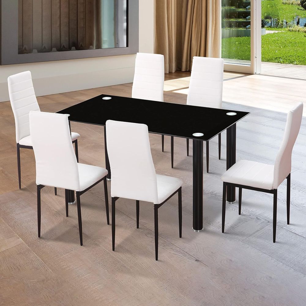 Pack de 6 Sillas Tapizadas para Salón, Color Blanco y Patas Negras. Medidas: 39,5 cm (Ancho) x 37,5 cm (Fondo) x 96 c