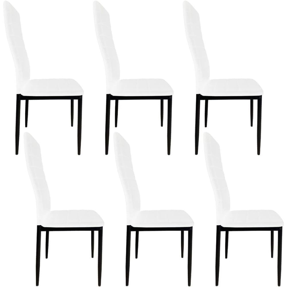Pack de 6 Sillas Tapizadas para Salón, Color Blanco y Patas Negras. Medidas: 39,5 cm (Ancho) x 37,5 cm (Fondo) x 96 c