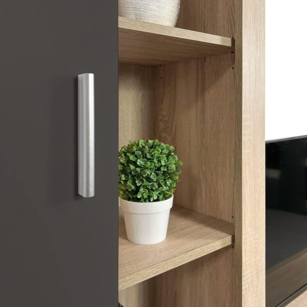 Meyvaser Mueble de salón y TV Composición de salón grande 263 Cm Cambrian- Grafito en madera de gran calidad
