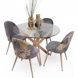Mesa Redonda con Tapa de Cristal y Estructura Metálica Acabado Madera | Medidas: 110 x 73 cm