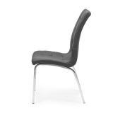 Juego de 4 Sillas Tapizadas en Símil Piel Gris Oscuro con Patas Cromadas, Asiento y Respaldo Ergonómicos- Medidas 43x63x97 cm