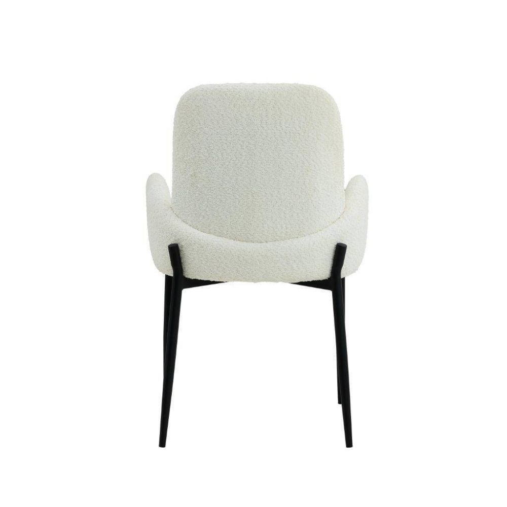 Juego de 2 Sillas con Brazos Tapizadas en Tela Blanca y Patas Metálicas Negras - Medidas 60x57x88 cm
