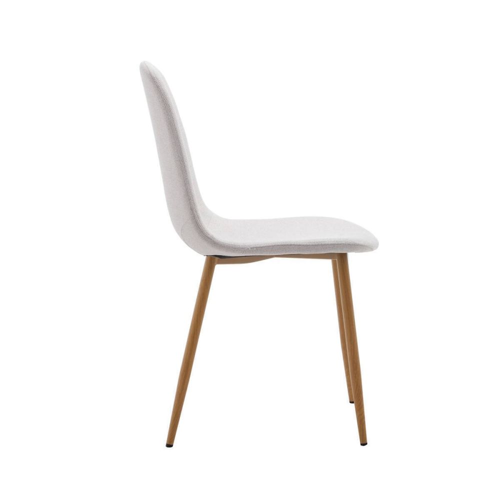 Pack de 4 Sillas con Estructura Tapizada en Tela Beige Claro, Patas Metálicas con Acabado Madera, Medidas 44x53x86 cm