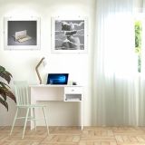 Mesa de Escritorio y Trabajo en Color Blanco, 90x50x74cm - Con Cajón y Estante para Oficina o Estudio