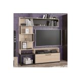 Mueble Mesa TV de Madera Color Wengué y Natural con Estantes y Puertas, 151.5x37.5x169.5 cm – Mueble salón moderno.