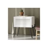 Mesita de noche con 1 cajón Color Blanco y Negro Abatible-48x34x51cm - Diseño moderno